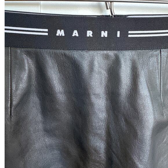 Marni Kid's Black Faux Leather Skirt with Logo and Scalloped Side, Size 12, EUC - Picture 4 of 9